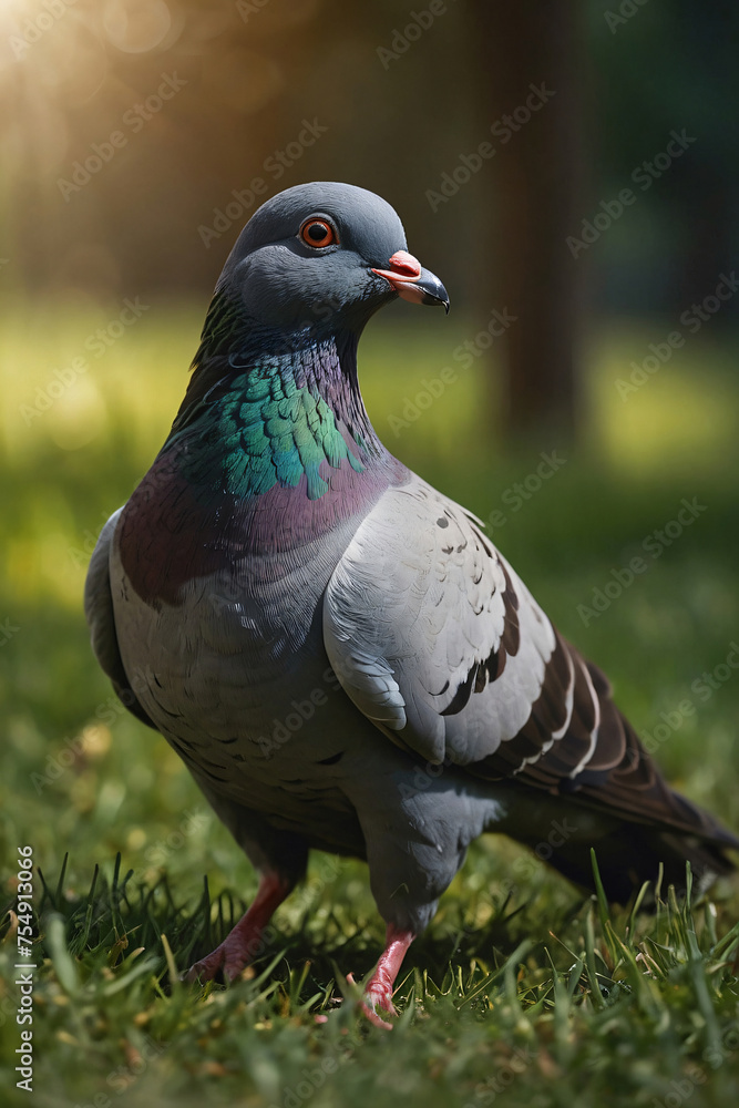 pigeon standing on green grass. ai generated pigeon standing on green grass. ai generated