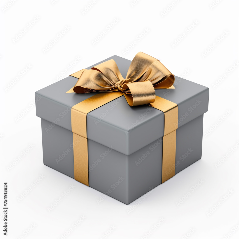 gray gift box with gold bow on white background сreated with Generative Ai gray gift box with gold bow on white background сreated with Generative Ai