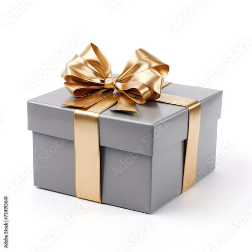 gray gift box with gold bow on white background сreated with Generative Ai © Andrii Yablonskyi