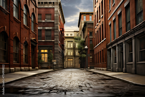Brick street, street with brick building, brick buildings © MrJeans