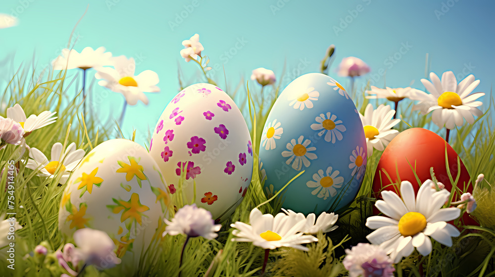 Easter eggs on green grass on a sunny day Easter eggs on green grass on a sunny day
