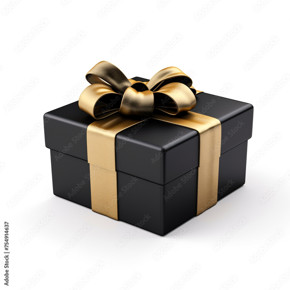 black gift box with gold bow on white background сreated with Generative Ai black gift box with gold bow on white background сreated with Generative Ai