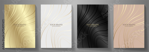 Black and gold elegant cover design set. Modern Luxury vector art background. Premium fashionable template for cover design, invitation, flyer, wedding card, note book, menu design.