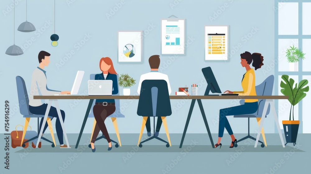 Group of Business People Working on an Office Desk Group of Business People Working on an Office Desk