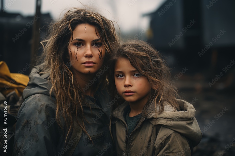 Latin american woman with child at mexico-america border. emigration crisis in texas Latin american woman with child at mexico-america border. emigration crisis in texas