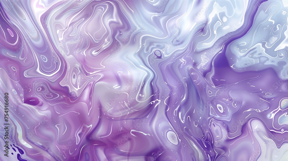 Fototapeta premium A digital art background of purple and white iridescent liquid, creating an abstract pattern with fluid shapes and shimmering reflections. Generated by artificial intelligence.