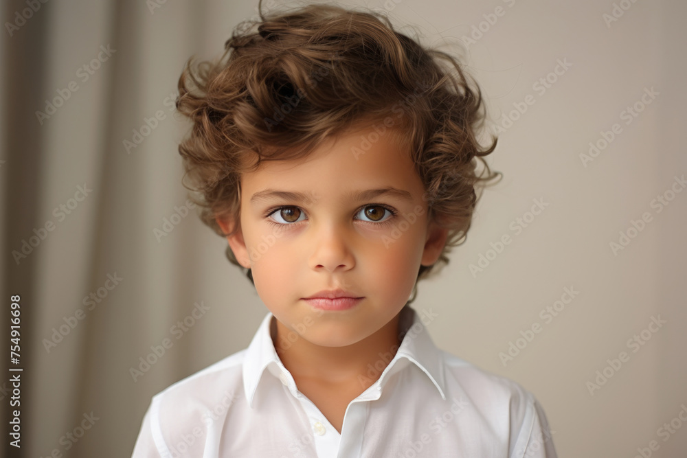 Portrait of a charming boy with black curly hair Portrait of a charming boy with black curly hair