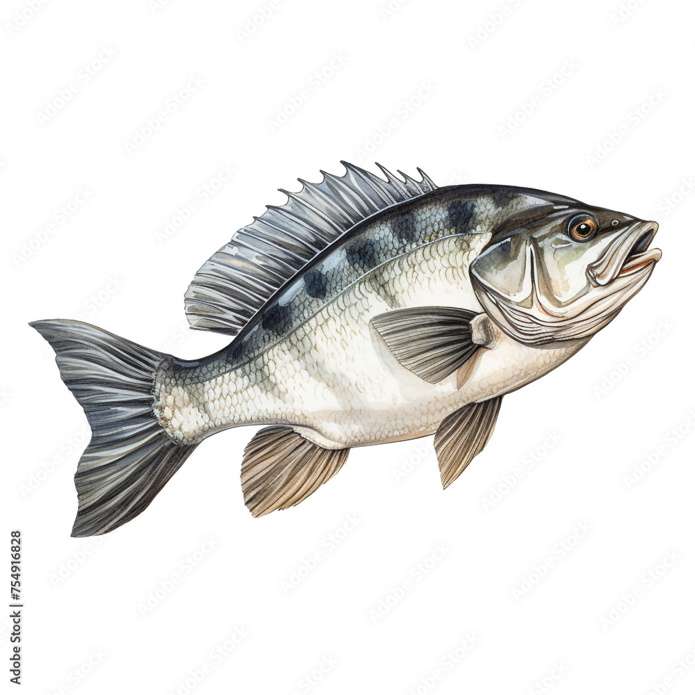 Sea bass fish on white background сreated with Generative Ai Sea bass fish on white background сreated with Generative Ai