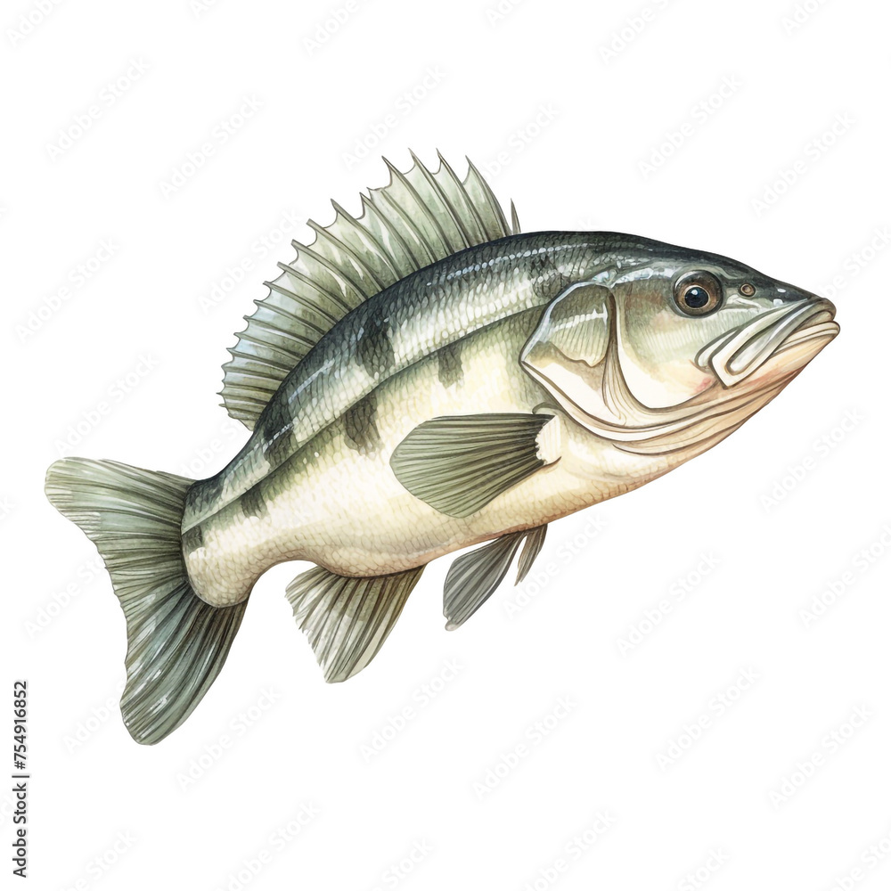 Sea bass fish on white background сreated with Generative Ai Sea bass fish on white background сreated with Generative Ai