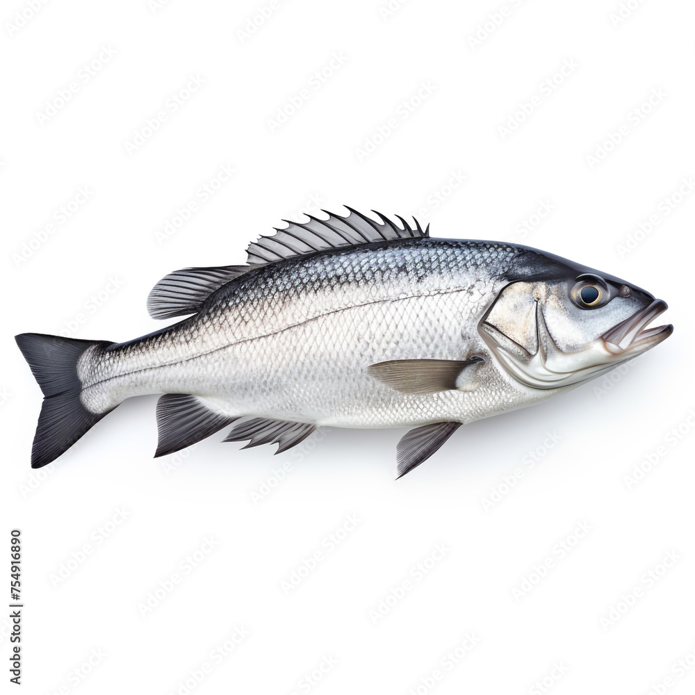 Sea bass fish on white background сreated with Generative Ai Sea bass fish on white background сreated with Generative Ai