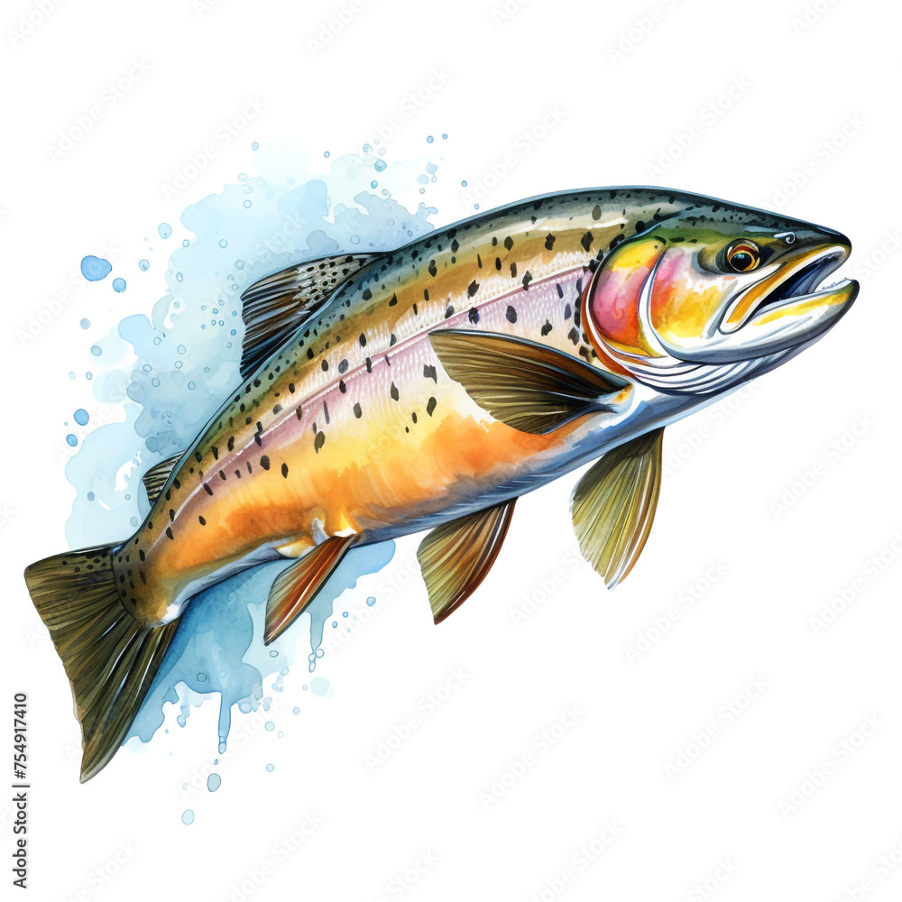 Fototapeta premium Trout fish on white background сreated with Generative Ai