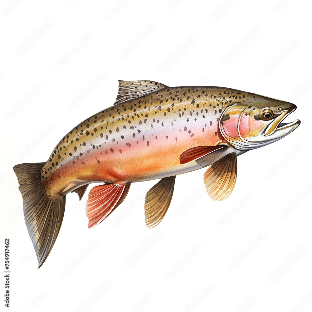 Fototapeta premium Trout fish on white background сreated with Generative Ai