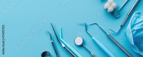 dentist equipment on blue background photo