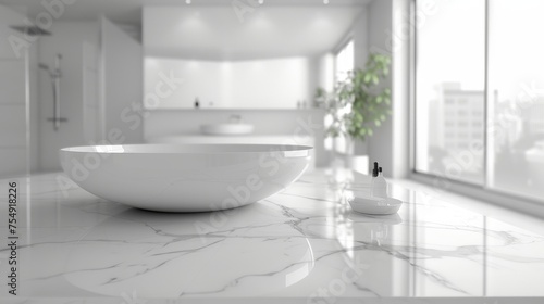 White Bathroom Interior with Marble Table Top © DVS