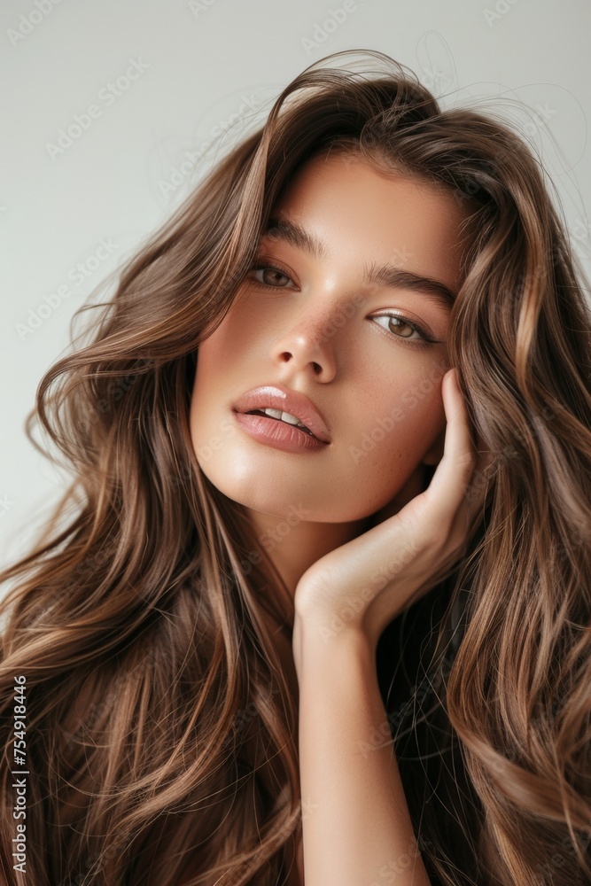 Beautiful Brown-Haired Woman Embracing Skincare Routine Beautiful Brown-Haired Woman Embracing Skincare Routine