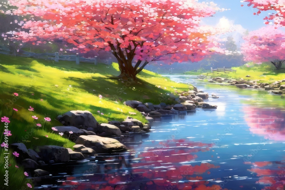 cherry blossom sakura garden, spring nature background