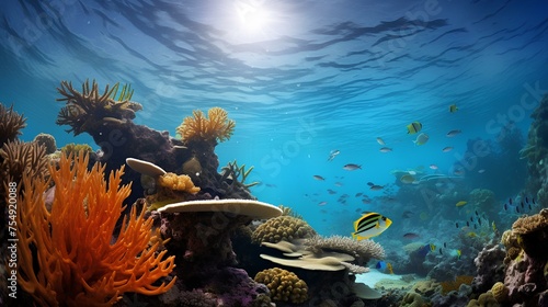blue underwater scene with fish and plants