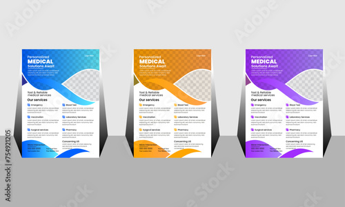 Corporate healthcare and medical flyer or poster design layout template, 3 colors design