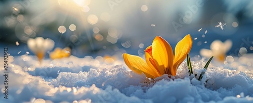 Lone Yellow Flower in Snow