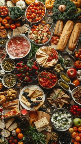 Variety of food products Composition of dishes. Dinner with friends or relatives.