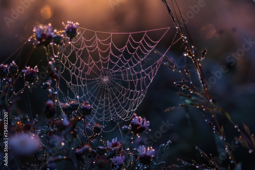 Dawn's Delicate Design: A Spider Web's Morning Dew.