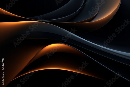 Horizontal Abstract Luxurious dark black background with fiery wavy smooth lines. Futuristic Texture, Pattern, copy space