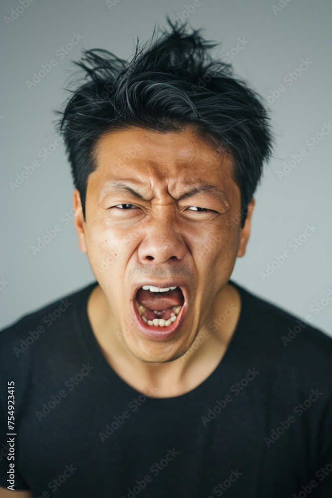 Portrait of angry pensive mad crazy stressed Asian man screaming out (expression, facial), cry girl, beauty portrait of young panic burnout drama Portrait of angry pensive mad crazy stressed Asian man screaming out (expression, facial), cry girl, beauty portrait of young panic burnout drama