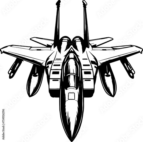 Jet fighter in black and white style. Vector.