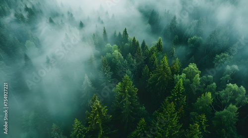 Foggy forest, autumn vibes, nature background, rain and clouds © Markus