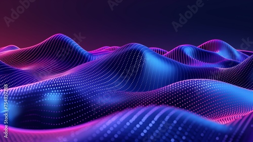 Abstract background, gradient color blue purple, dotted lines, geometric shapes, mesh patterns, glowing lights. Generated by artificial intelligence.