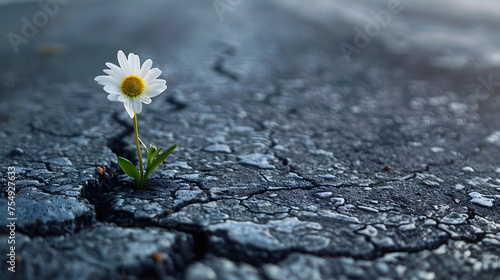 A single daisy grows from a crack in the asphalt. © wcirco