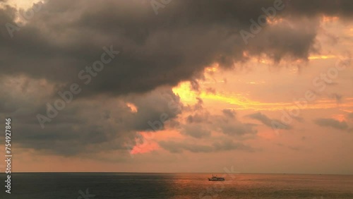 view of  boat at the sea in sunset time