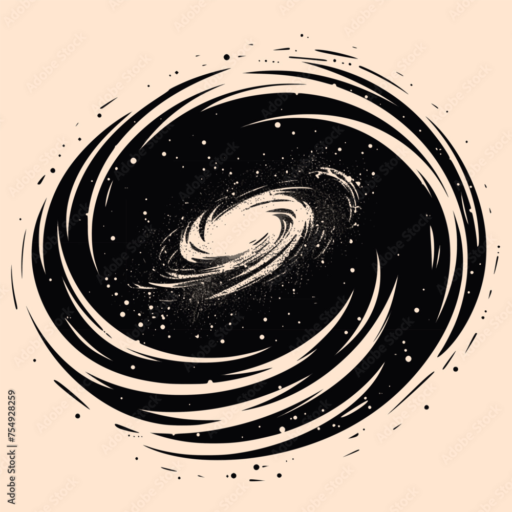 Fototapeta premium Black and White Galaxy Outline Silhouette Ornament Vector Art for Logo and Icon, Sketch, Tattoo, Clip Art