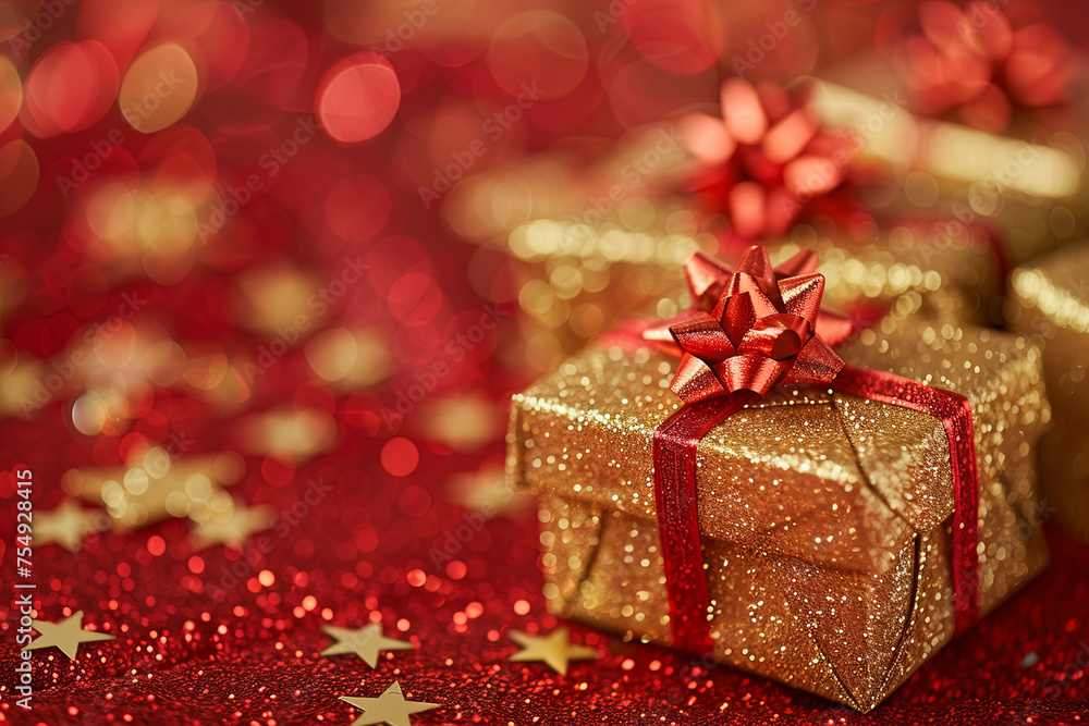 Golden xmas gifts in red stars Golden xmas gifts in red stars