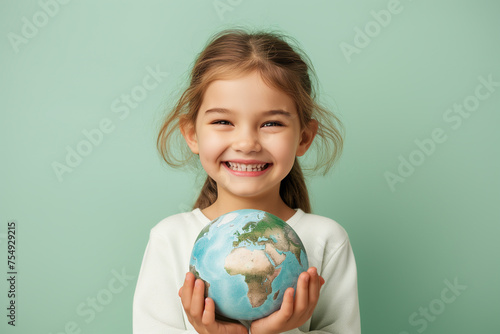 Hand embracing globe. Renewable and sustainable resources, green energy. World Earth Day concept