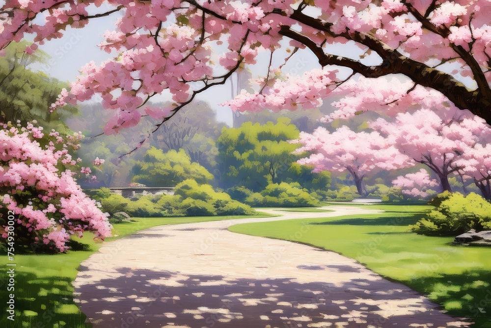a Branch of cherry blossom tree. AI generated