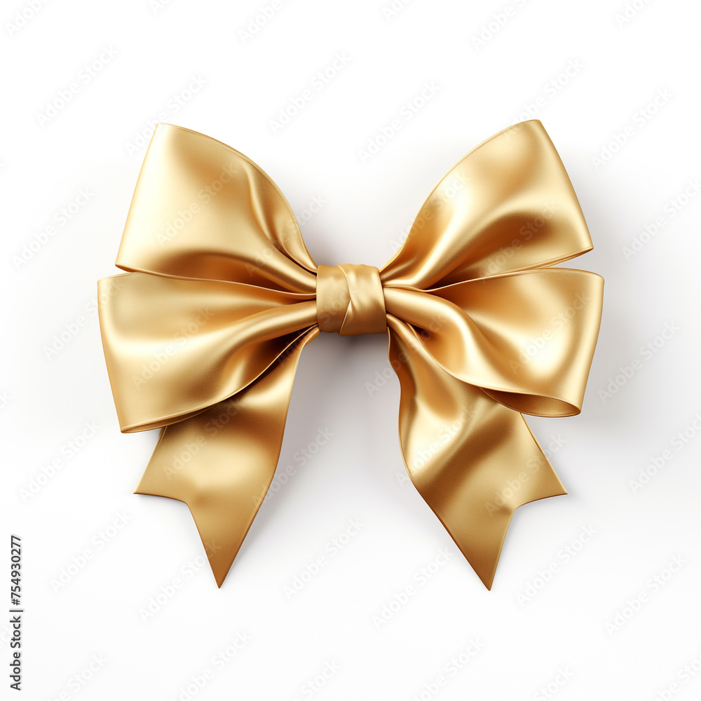 golden bow on a white background сreated with Generative Ai