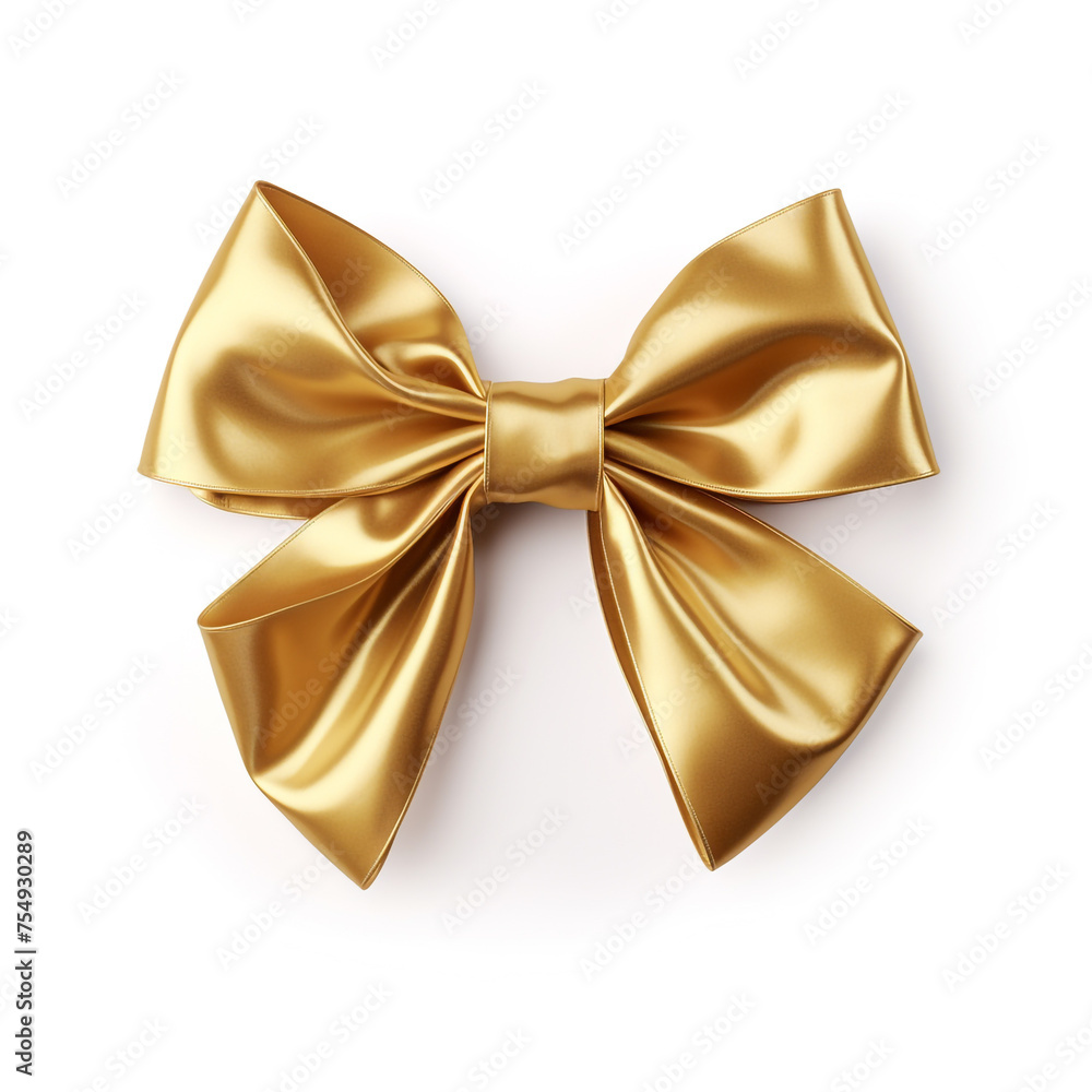 golden bow on a white background сreated with Generative Ai golden bow on a white background сreated with Generative Ai