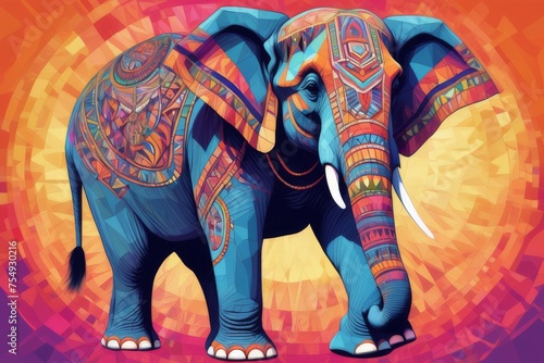 a colorful elephant mandala ar on a black background. Created with Generative AI.