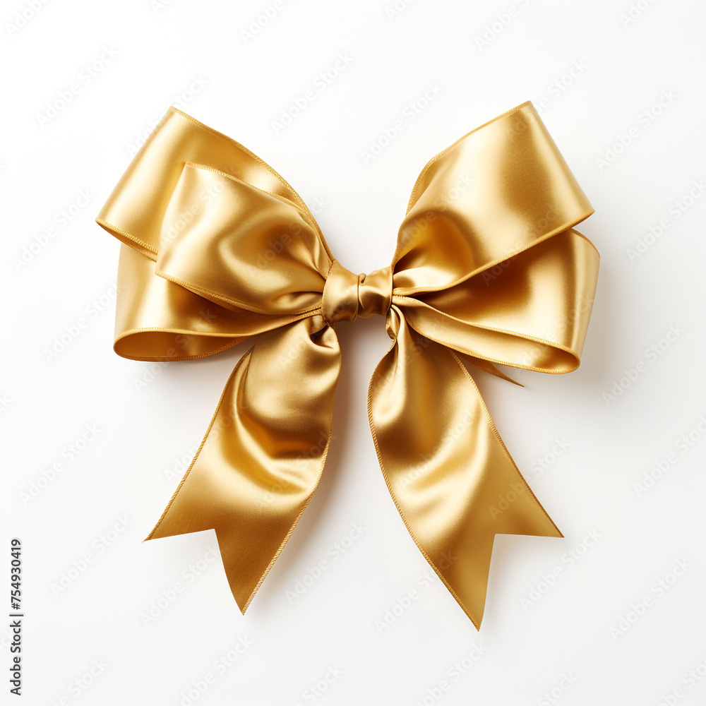 golden bow on a white background сreated with Generative Ai golden bow on a white background сreated with Generative Ai