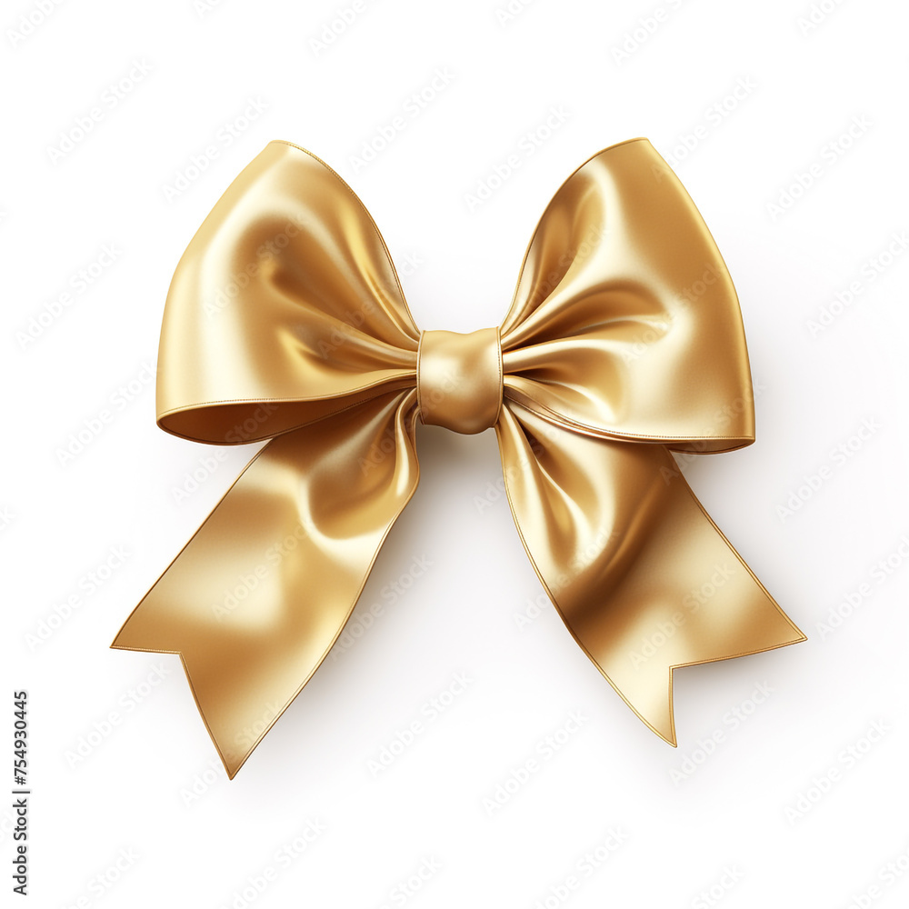 golden bow on a white background сreated with Generative Ai golden bow on a white background сreated with Generative Ai