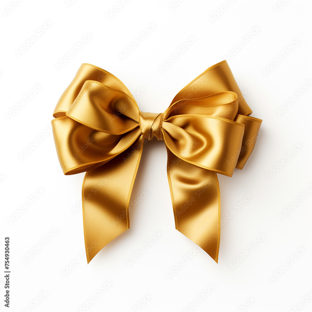 golden bow on a white background сreated with Generative Ai golden bow on a white background сreated with Generative Ai