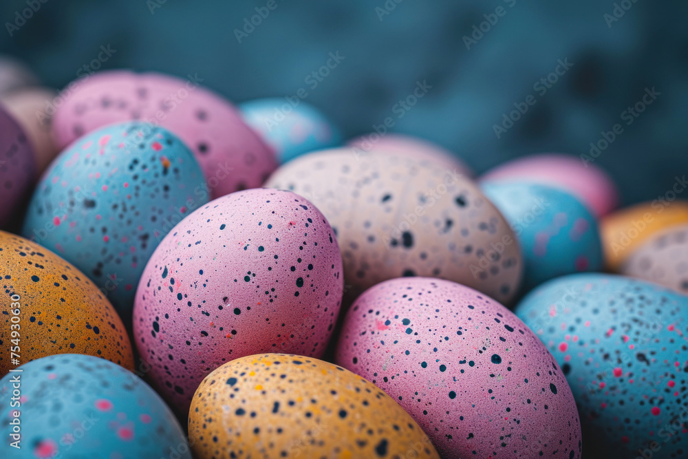 Painted Easter eggs speckled with copyspace. Painted Easter eggs speckled with copyspace.