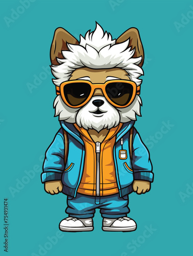 dog in cool outfit flat design vector illustration