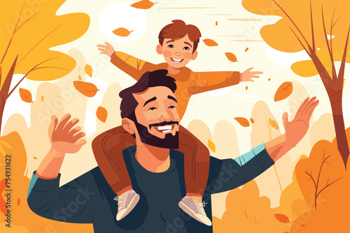 Father's day doodle style vector illustration, Father holding his child doodles vector