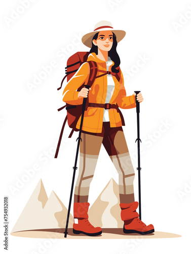 trekking woman flat design vector illustration