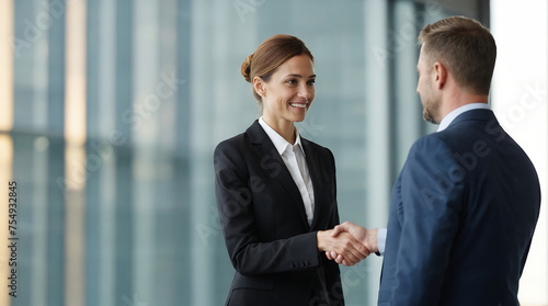 two business people shaking hands, Happy business executives greeting each other
