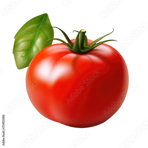 Red tomato with green leaf isolated on white or transparent background 