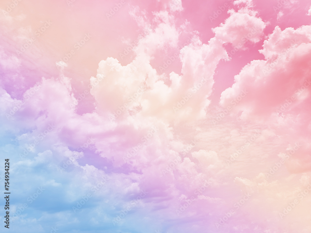 Fototapeta premium beauty sweet pastel orange and blue colorful with fluffy clouds on sky. multi color rainbow image. abstract fantasy growing light