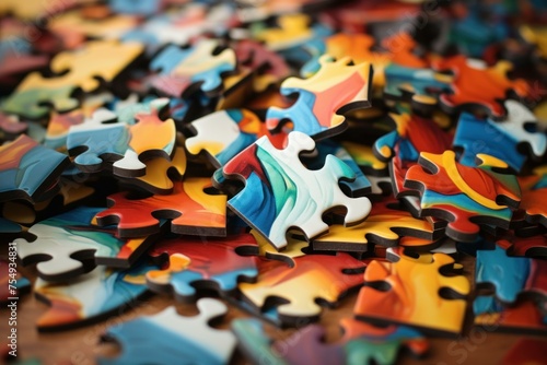 Curved Puzzle pieces closeup. Patience toy. Generate Ai